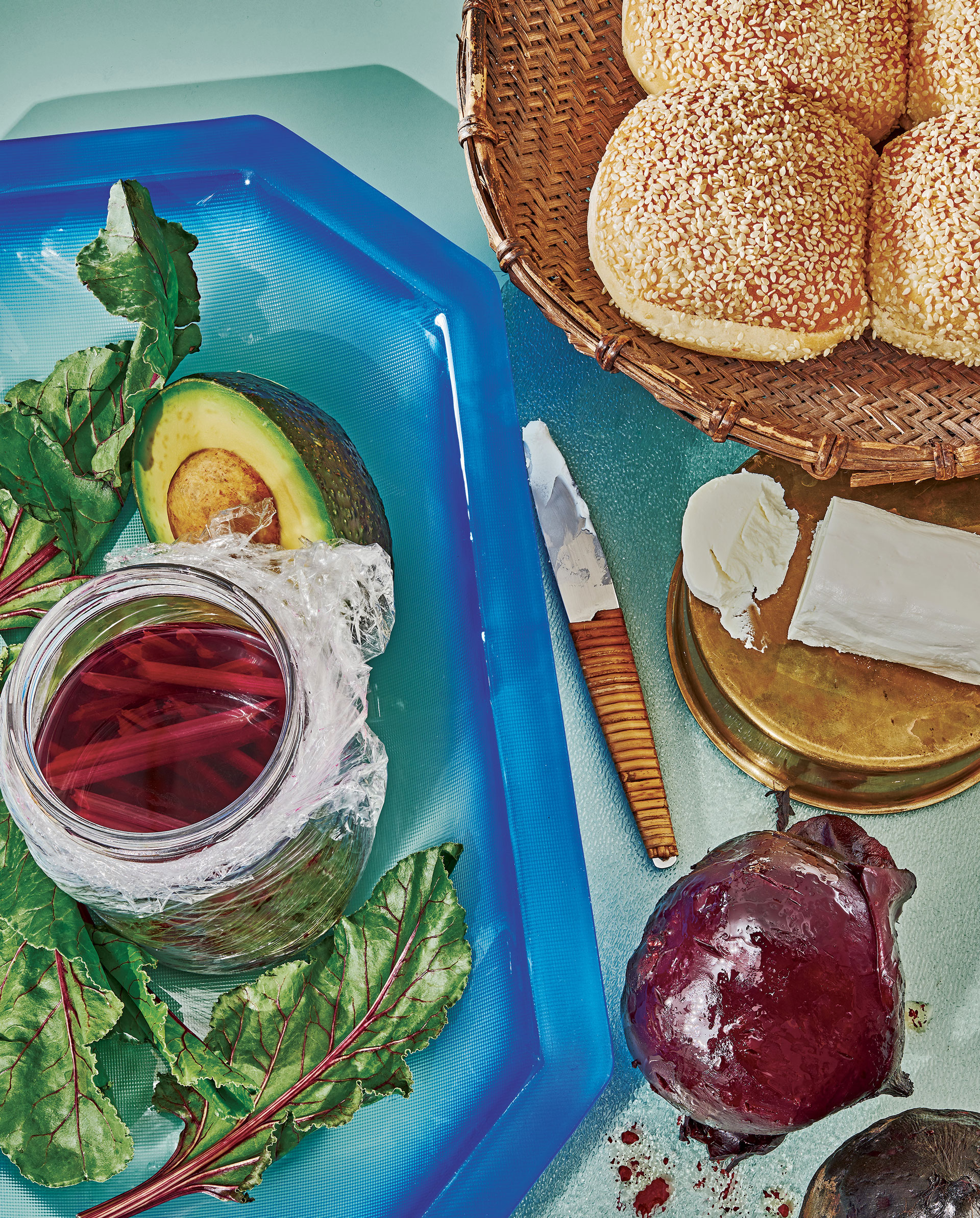 Beet greens and pickled beet stems