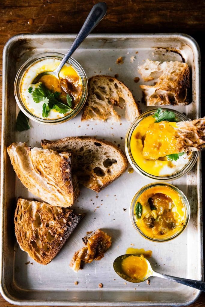 Stewy eggplant and tomato coddled eggs from "Ruffage"