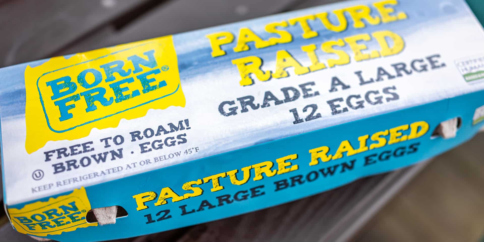 Pasture raised egg carton with labels