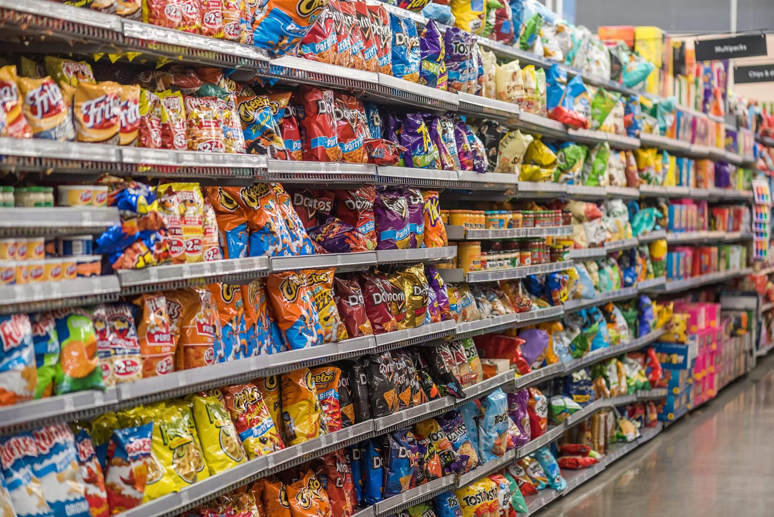 ultraprocessed foods on grocery store shelf