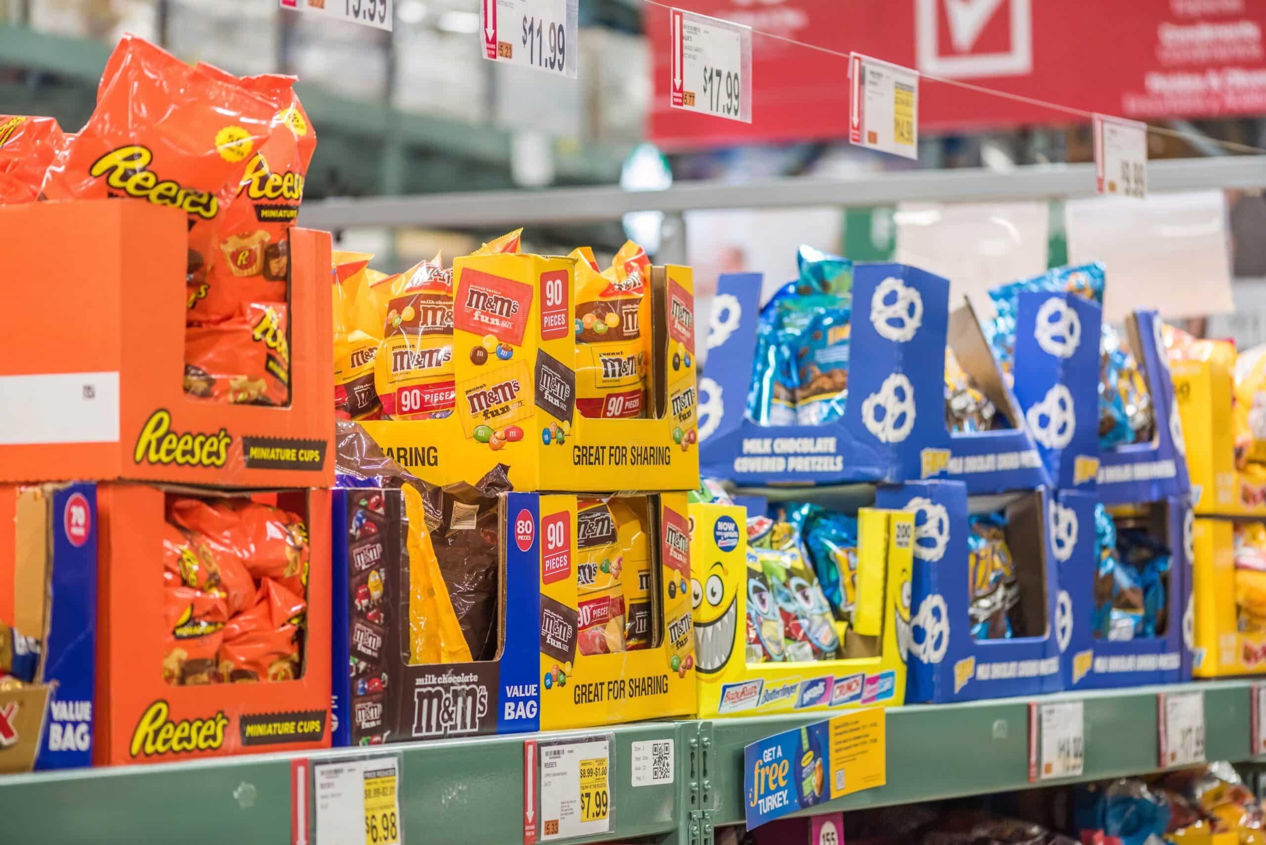 row of ultraprocessed foods