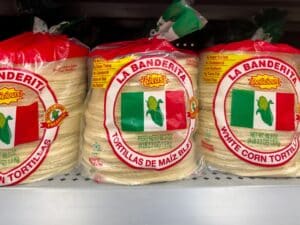 corn tortillas on grocery shelf