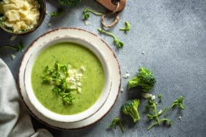 a bowl of broccoli soup using broccoli scraps